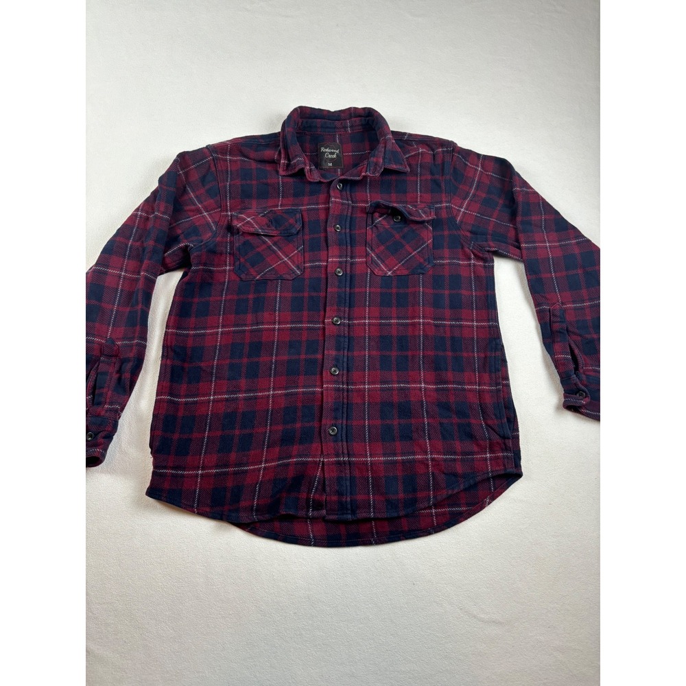 Redwood Creek Flannel Shirt Mens M Burgundy Navy Plaid Long Sleeve Button‎ Up